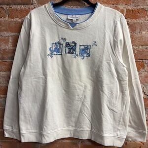 Vintage Breckenridge Blue & White Embroidered Cat Sweater Kittens Women’s XL
